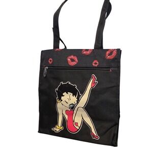 Betty Boop Black Canvas Tote Bag Red Lips Graphic Shoulder Bag 2014 Licensed